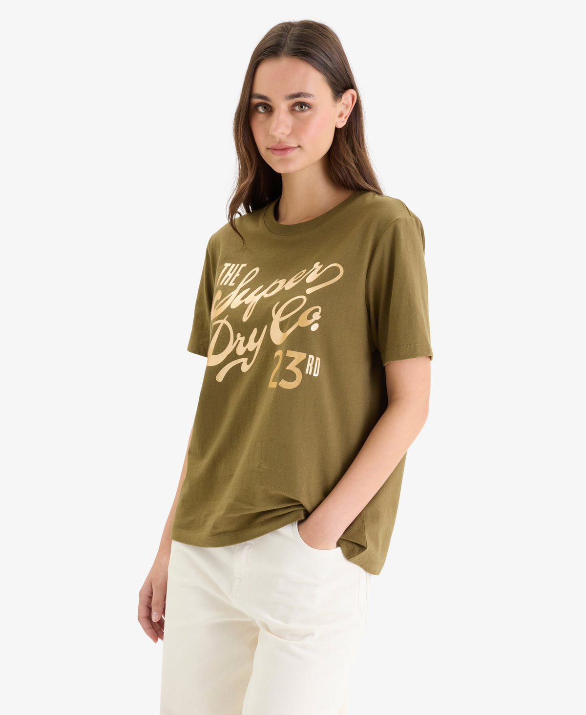 Luxe Metallic Logo Relaxed Tee | Khaki