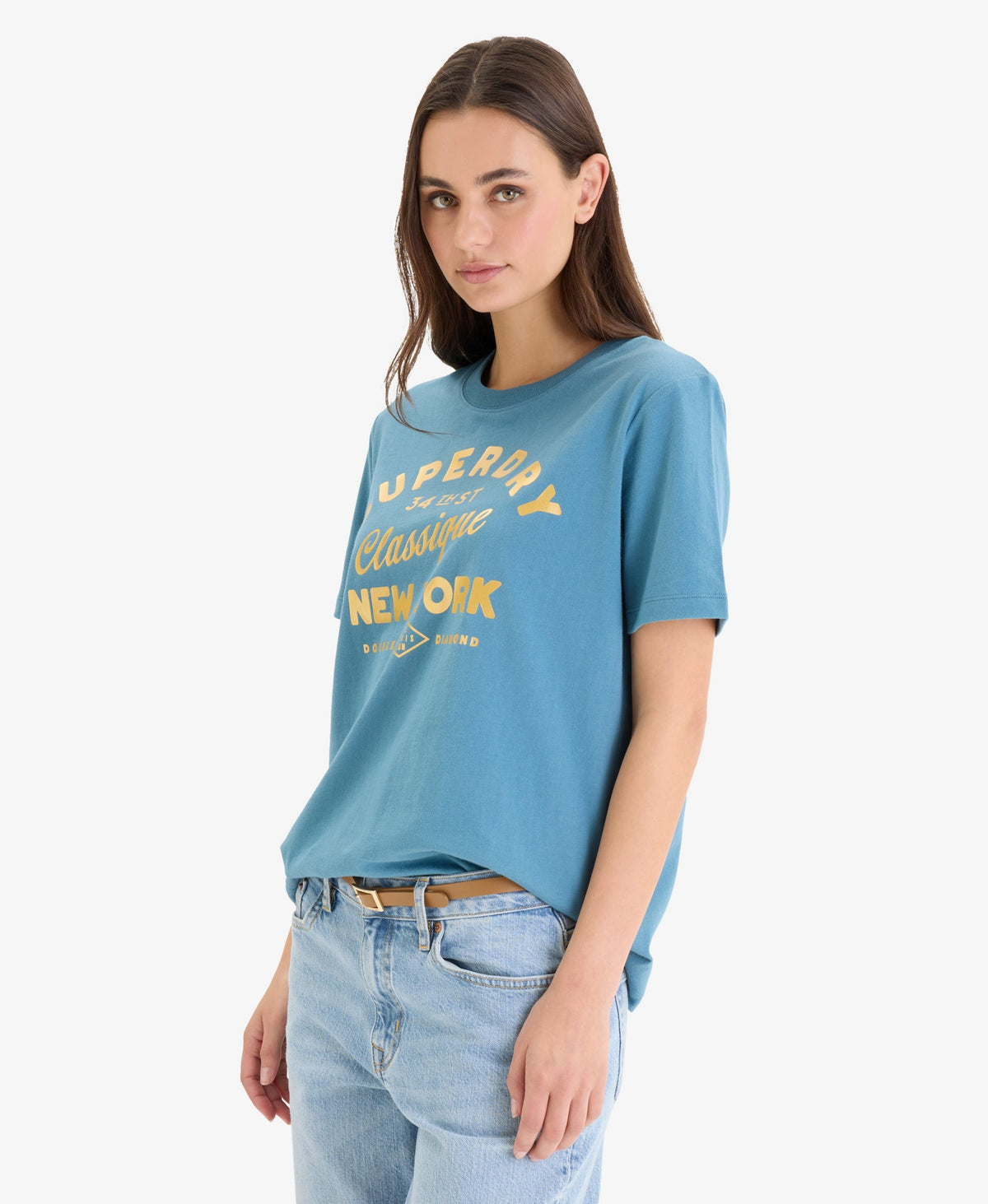 Luxe Metallic Logo Relaxed Tee | Aegean Blue