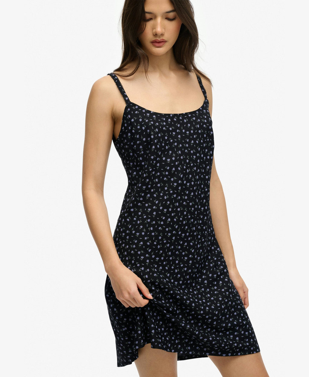 Printed Slim Fit Cami Mini Dress | Black Ditsy Floral