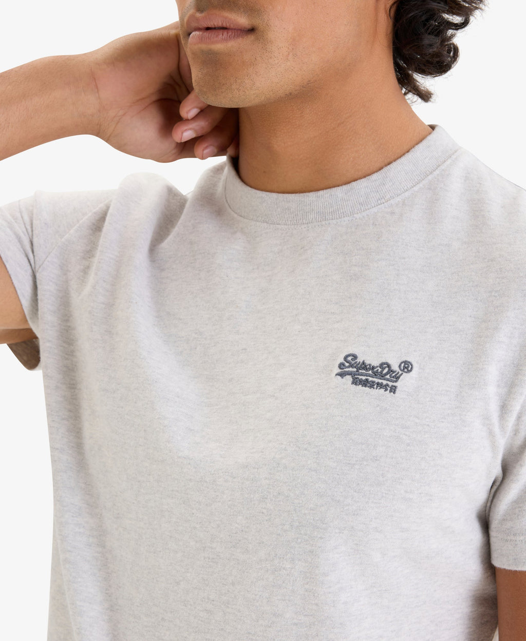 Essential Logo Embroidered Slim Fit Tee | Glacier Grey Marle