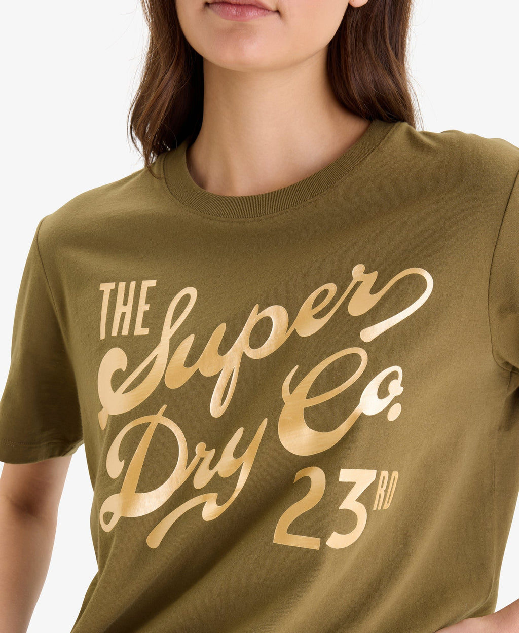 Luxe Metallic Logo Relaxed Tee | Khaki