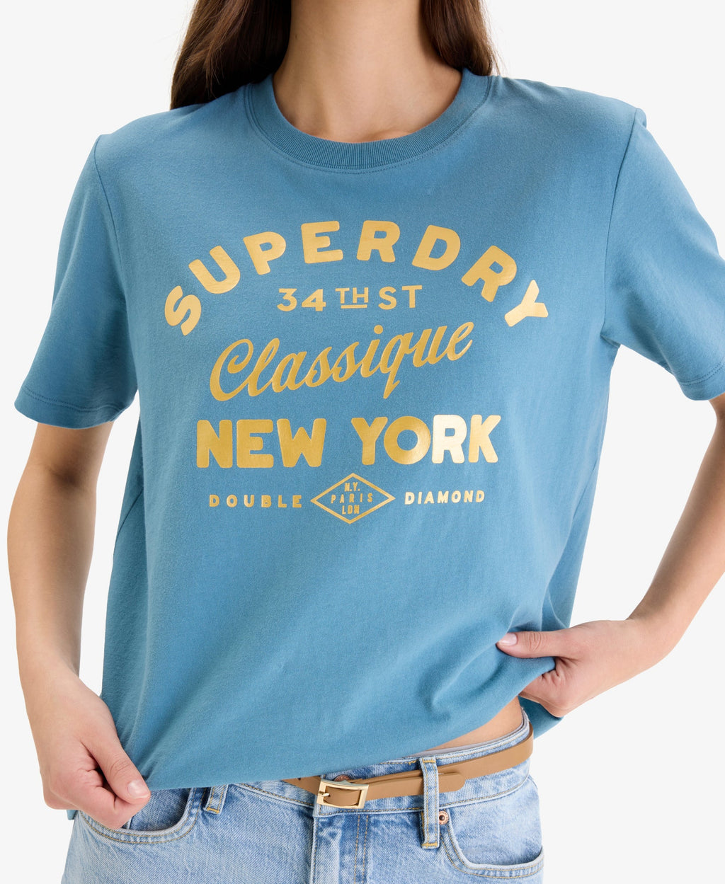 Luxe Metallic Logo Relaxed Tee | Aegean Blue