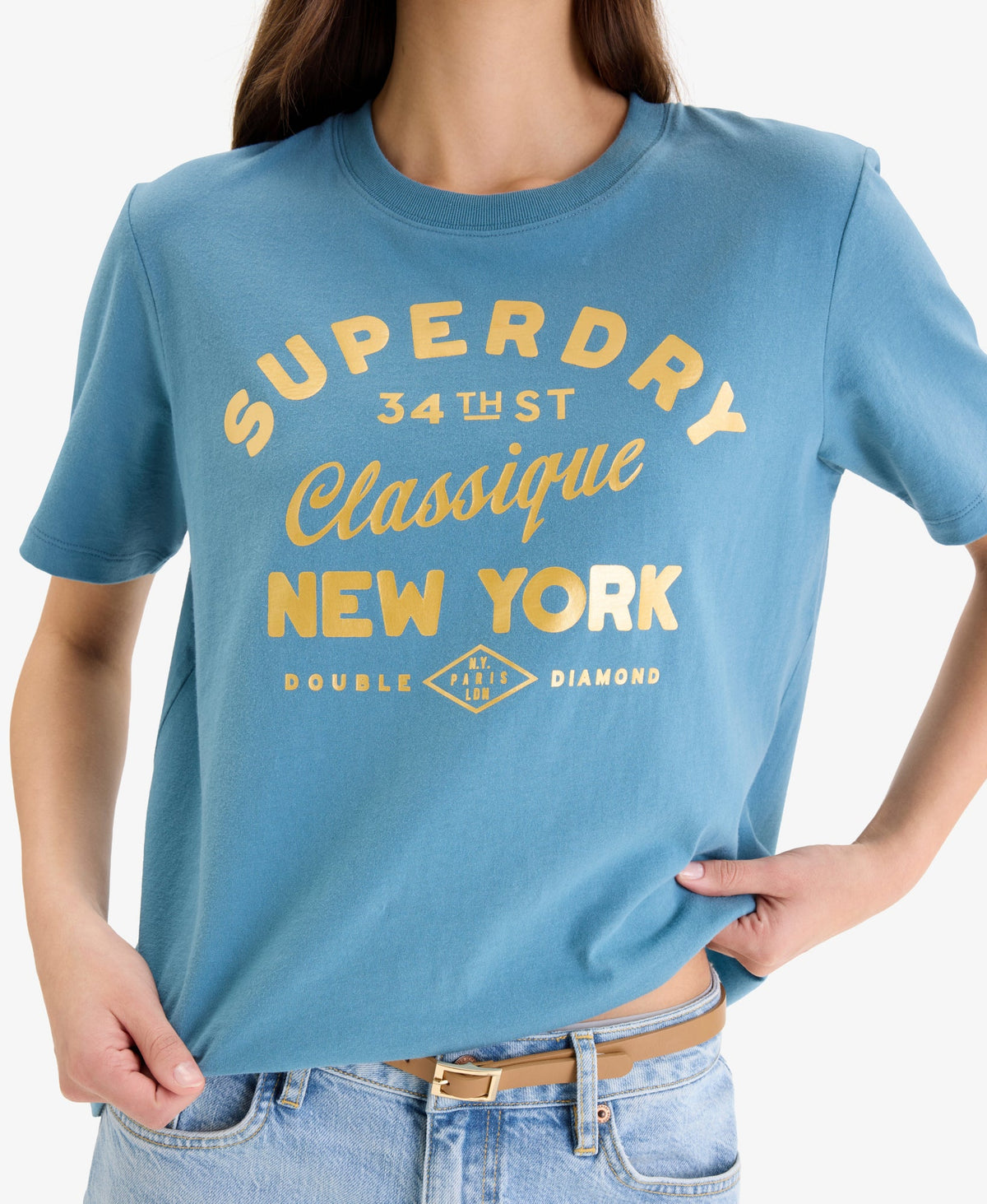 Luxe Metallic Logo Relaxed Tee | Aegean Blue