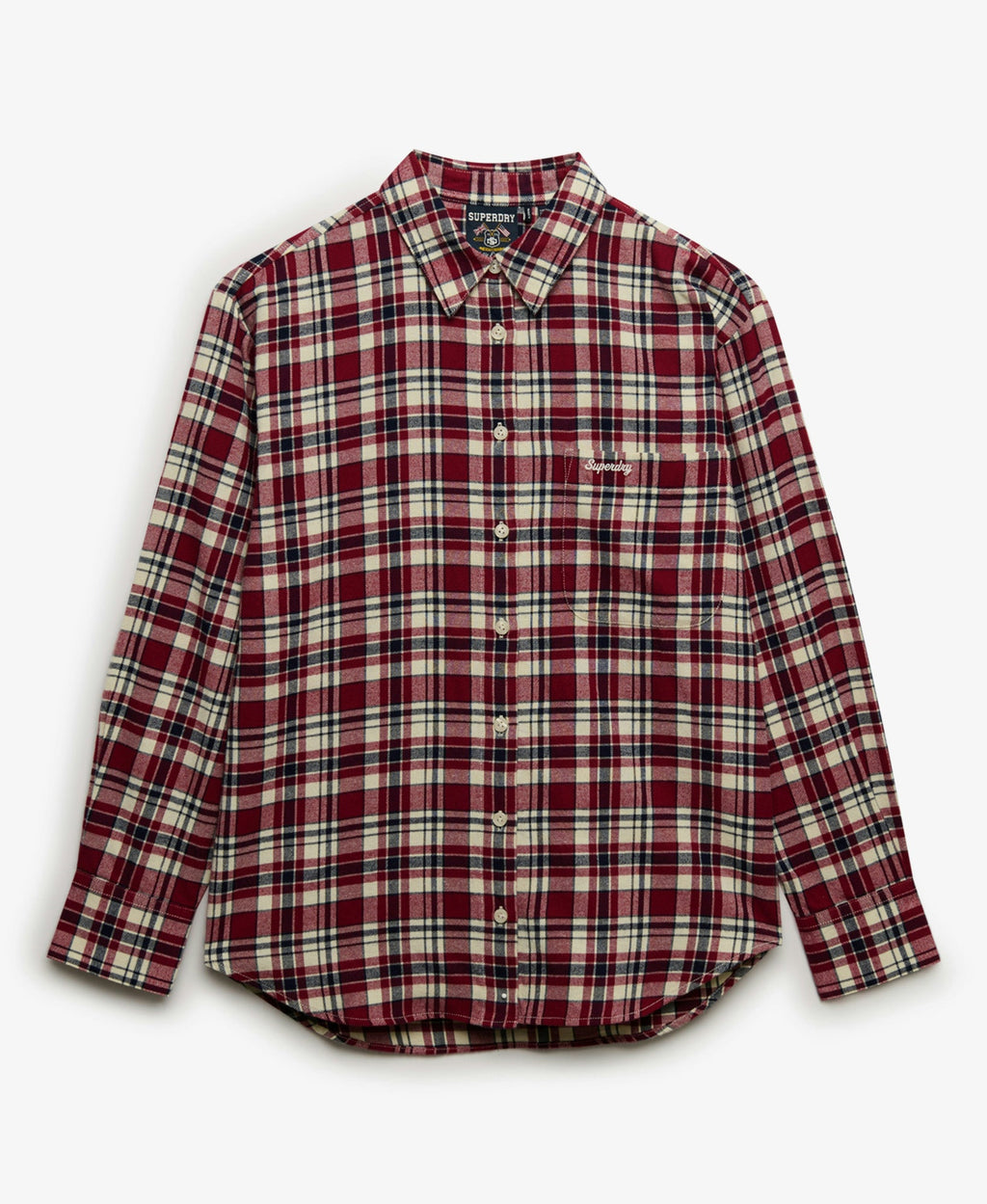 Check Flannel Relaxed Shirt | Bordeaux Red Check