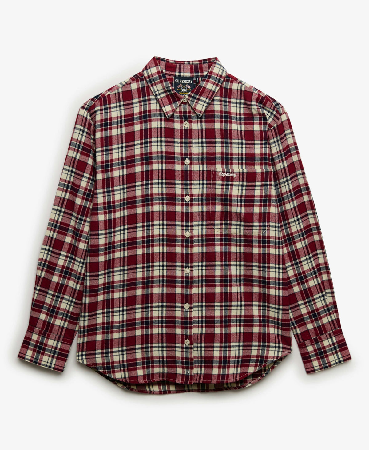 Check Flannel Relaxed Shirt | Bordeaux Red Check