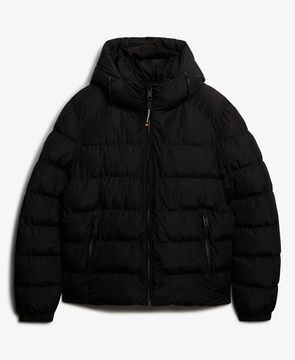 Hooded Sports Puffer Jacket | Black/Black