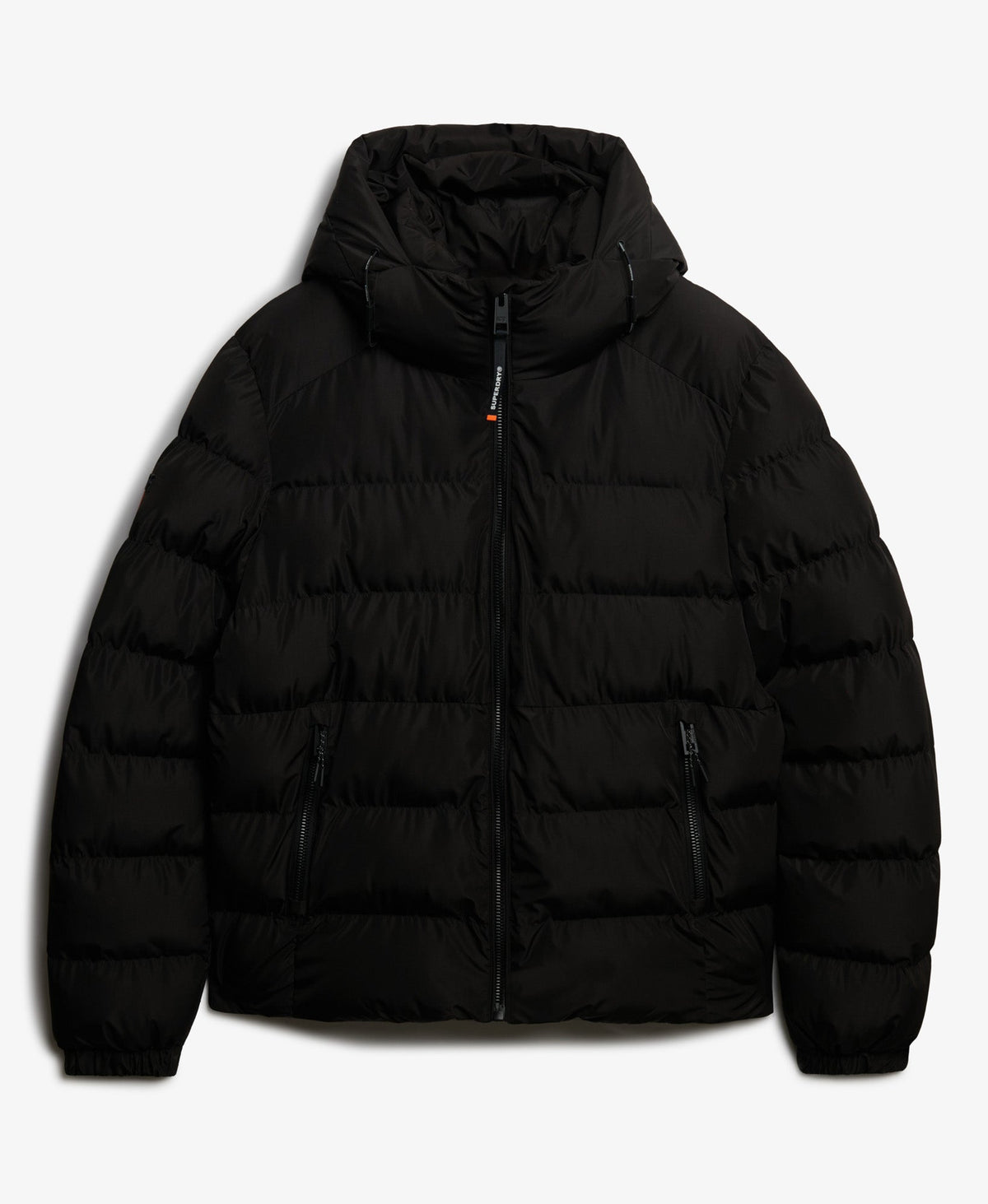 Hooded Sports Puffer Jacket | Black/Black