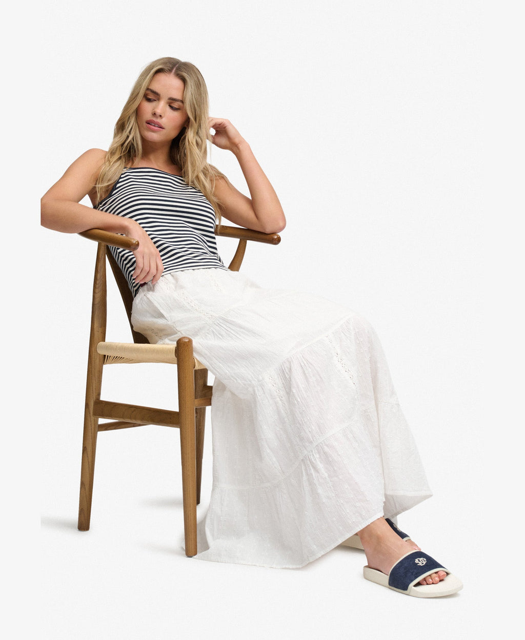 Towelling Pool Slide | Off White/Lauren Navy