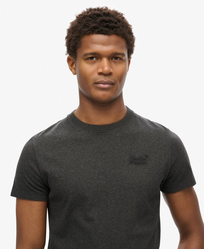 Essential Logo Embroidered Slim Fit Tee | Raven Black Marle