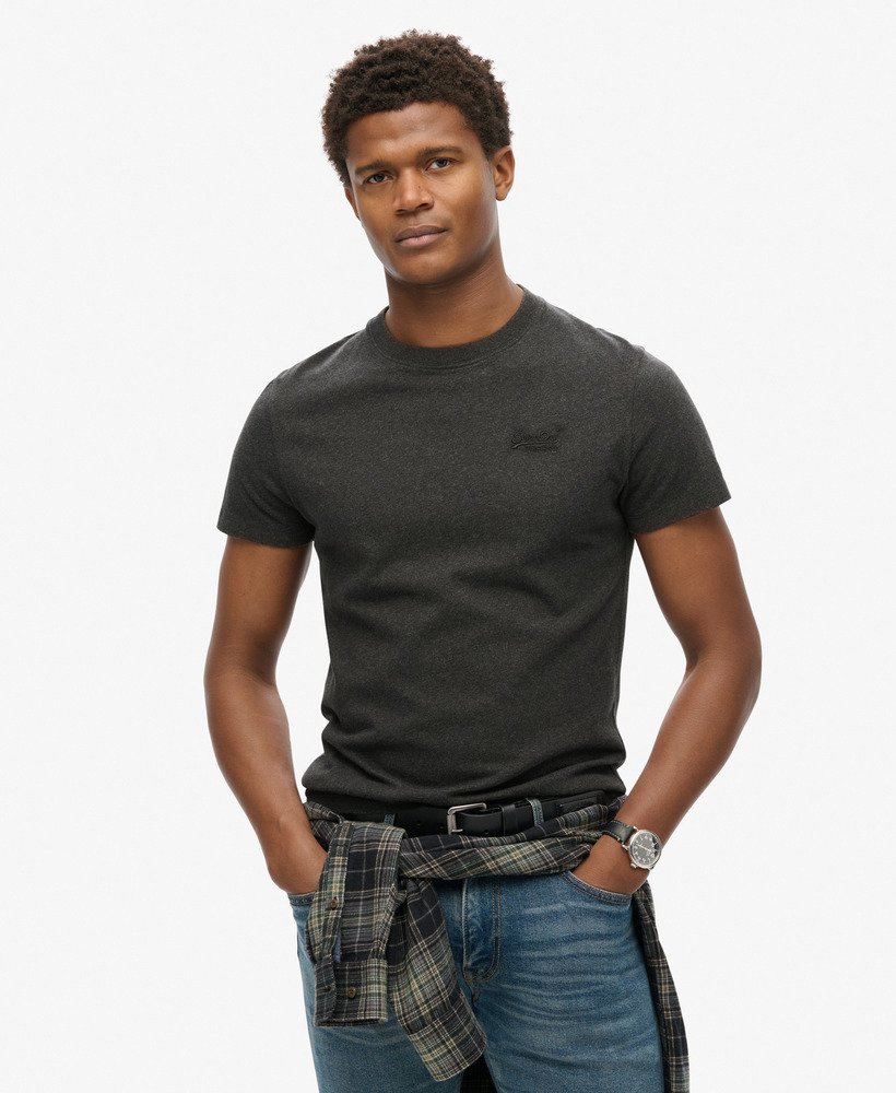 Essential Logo Embroidered Slim Fit Tee | Raven Black Marle